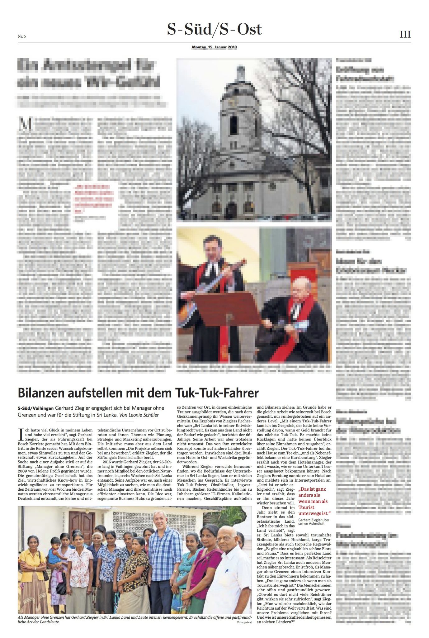 Manager ohne Grenzen in der Stuttgarter Zeitung, Januar 2018